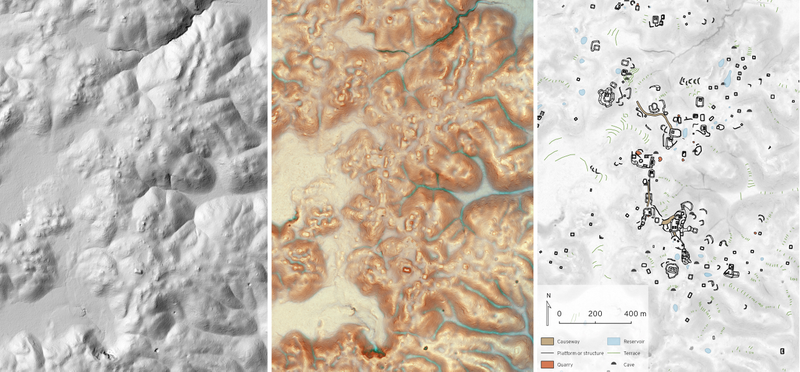 This study required months of meticulous work, in which researchers had to translate lidar terrain data into meaningful archaeological interpretations. All three images above are of the site of Dos Torres, in the rugged karst hills between the cities of Tikal and Uaxactun.